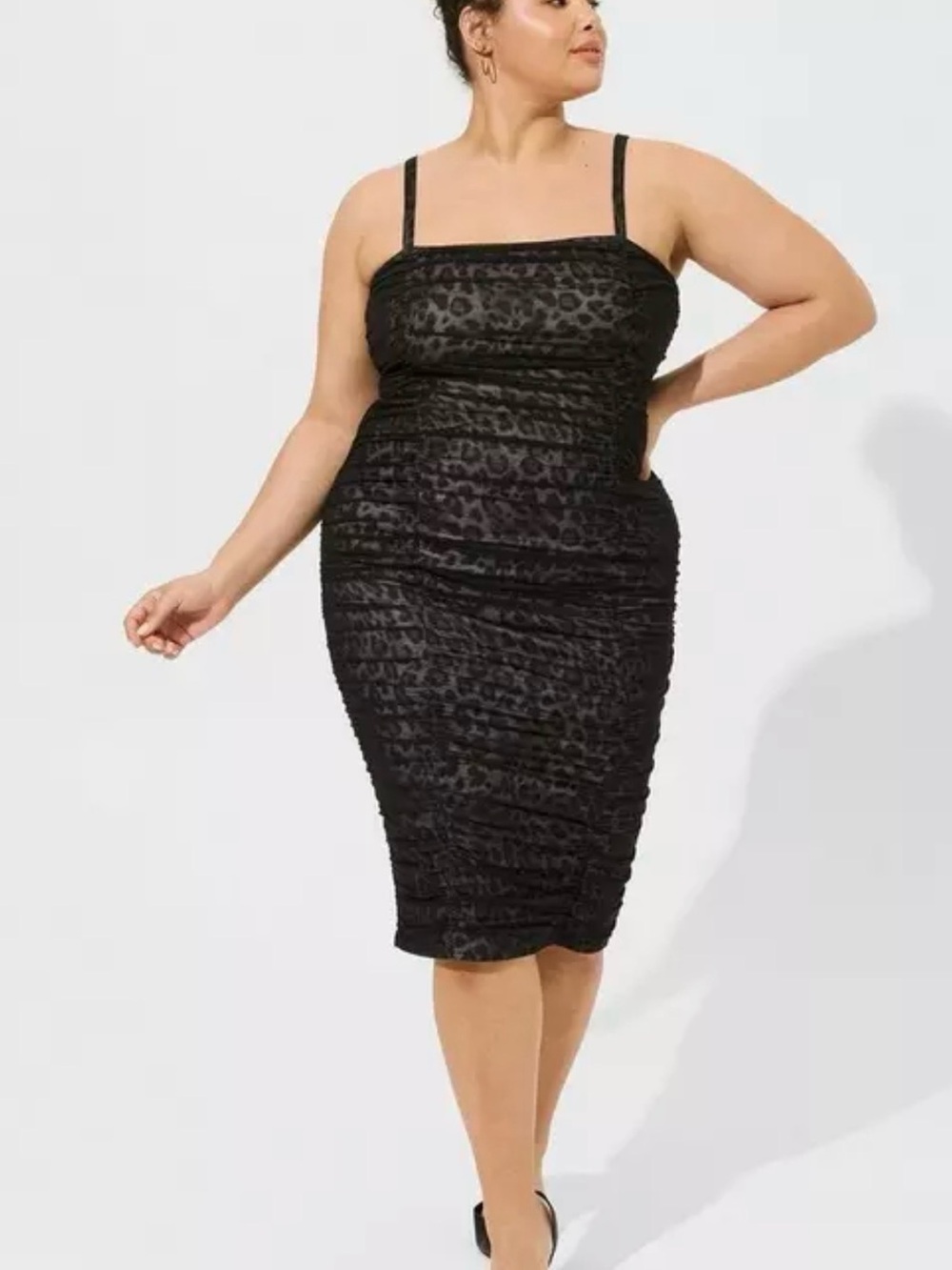 torrid Black Photoreal Leopard Mesh Shirred Bodycon Dress